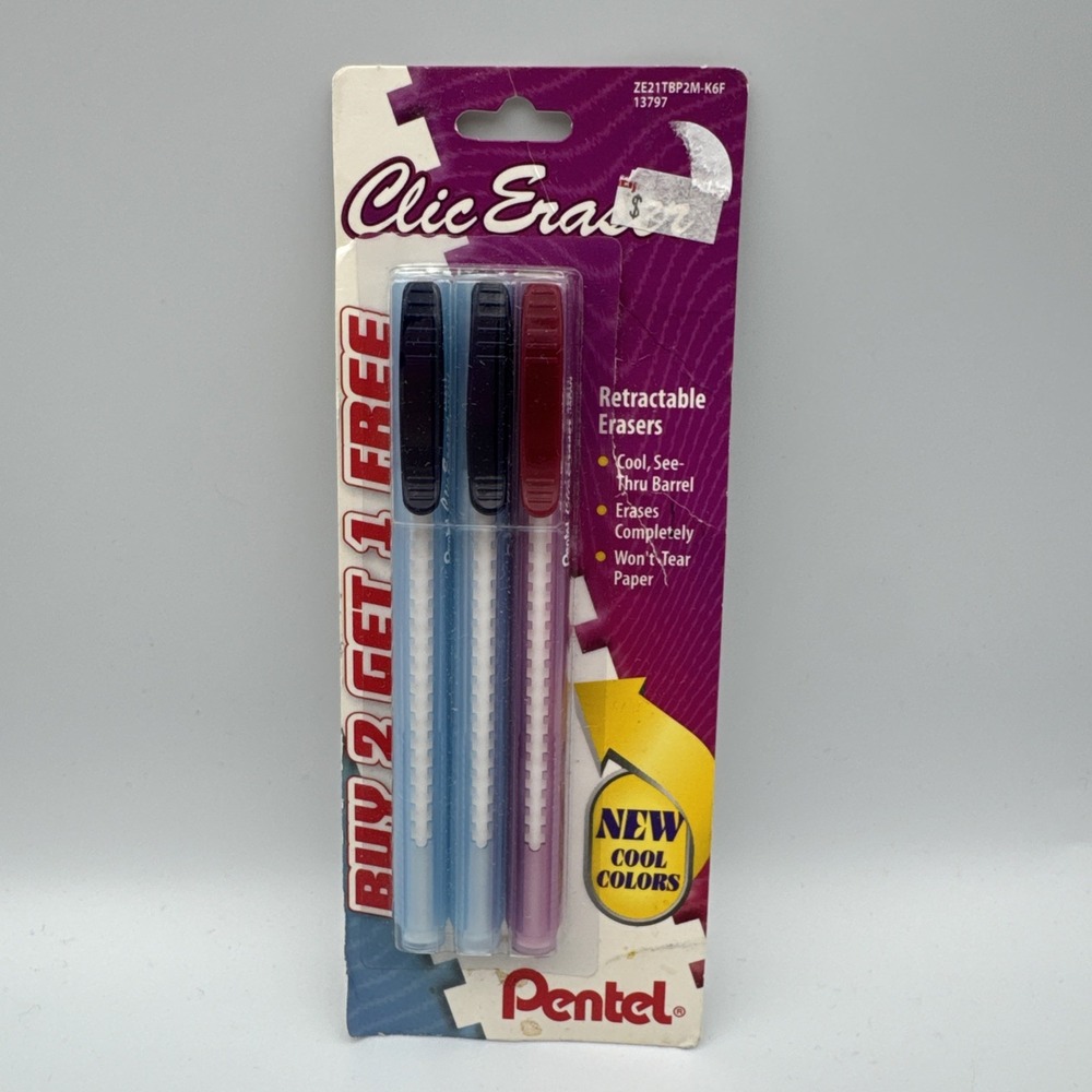 Pentel Clic Retractable Eraser 3 Pack NOS Read***